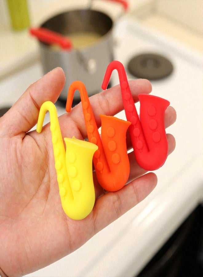 KH866 Pot Lid Lifter The Saxy Lid Riser Saxophone Shaped Steam Release Fun Kitchen Gadget Pot Lifts Holder Prevent Boil Overs, Cool Accessories That Keep Pot from Boiling Over Pack of 3 Yellow & Burt Orange - Image 5